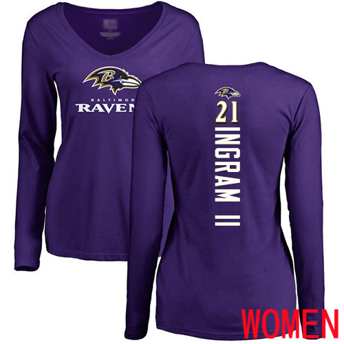 Baltimore Ravens Purple Women Mark Ingram II Backer NFL Football #21 Long Sleeve T Shirt->youth nfl jersey->Youth Jersey